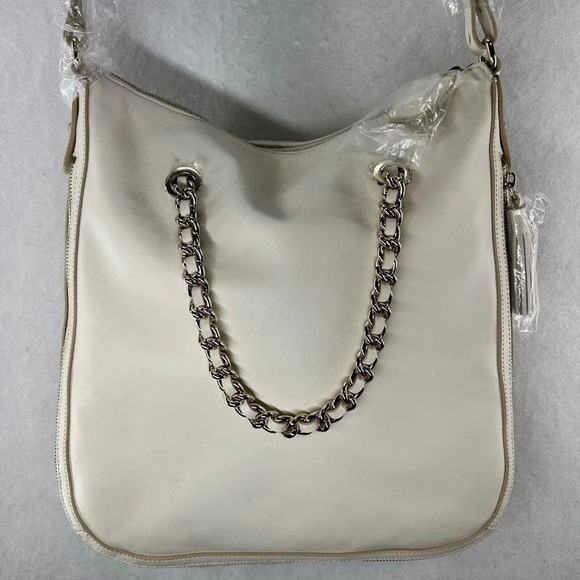 G.I.L.I Womens Handbag Leather Zip-Around Hobo Sling Crossbody Bag Ivory - Picture 3 of 10